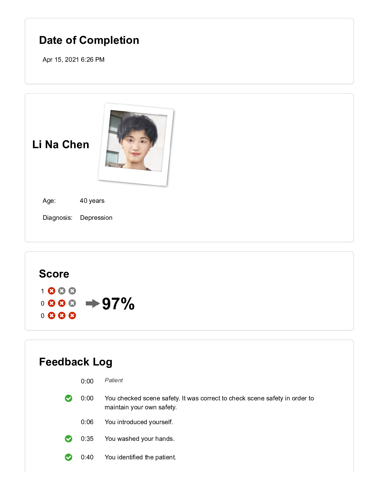 Preview image for VSIM Li Na Chen, Pt 1 Feedback Log